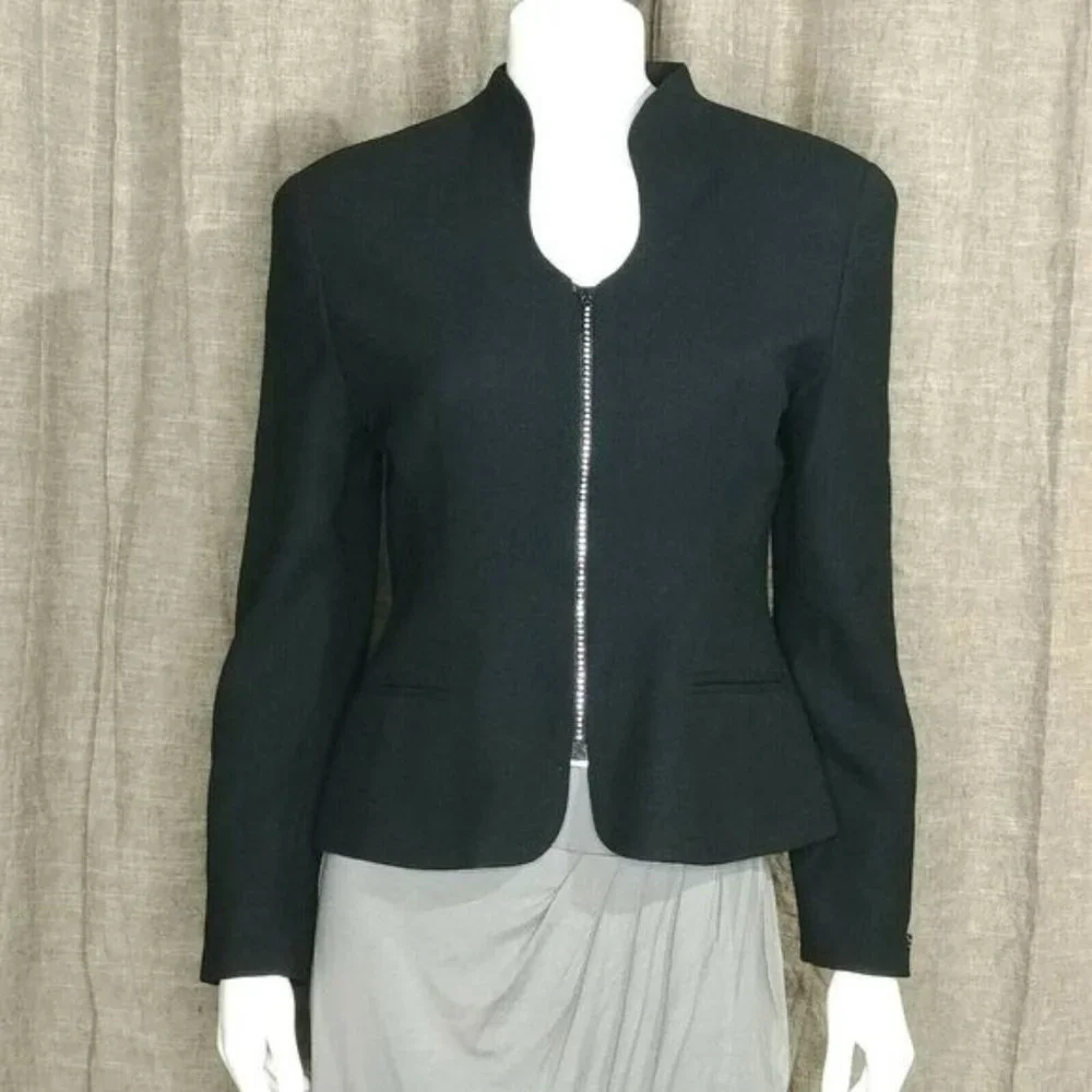 Christian Dior Women's Jacket Blazer Rhinestones Zipper In Black Size 6